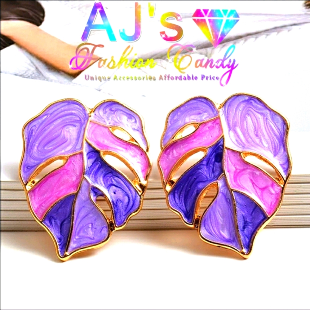 Purple Swirl Leaf Statement Earrings